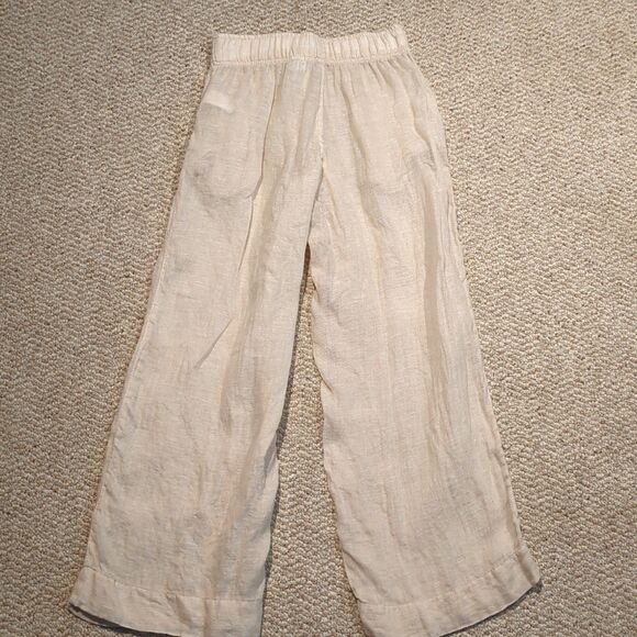 Cynthia Rowley Linen Pants Womens XS Beige Wide Leg Cropped Pockets Resort Beach - Picture 6 of 7